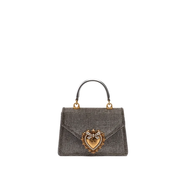 Silver Dolce & Gabbana Small Devotion bag in mordore nappa leather with rhinestone detailing | Shoulder & Crossbody Bags