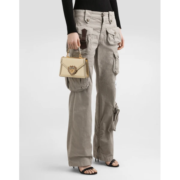 Gold Dolce & Gabbana Small Devotion bag in nappa mordore leather, view 2 | Shoulder & Crossbody Bags