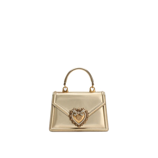 Gold Dolce & Gabbana Small Devotion bag in nappa mordore leather | Shoulder & Crossbody Bags