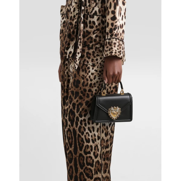 Black Dolce & Gabbana Small Devotion bag in smooth calfskin, view 2 | Shoulder & Crossbody Bags