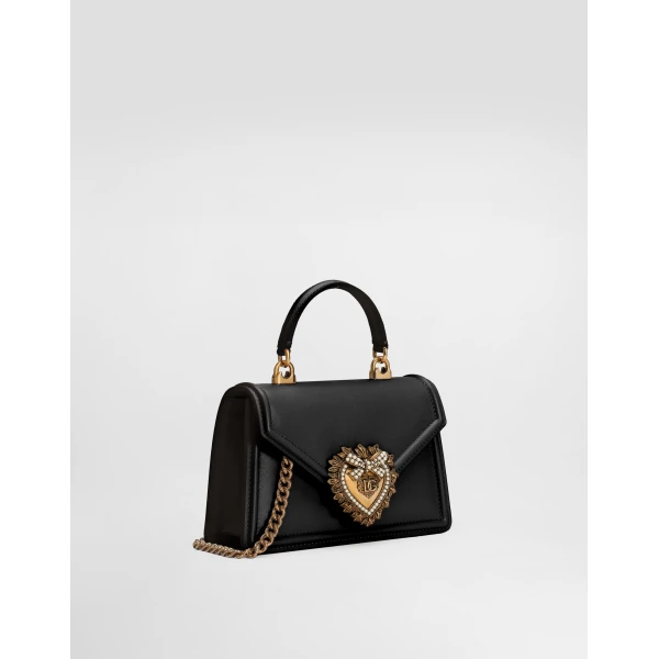 Black Dolce & Gabbana Small Devotion bag in smooth calfskin, view 3 | Shoulder & Crossbody Bags