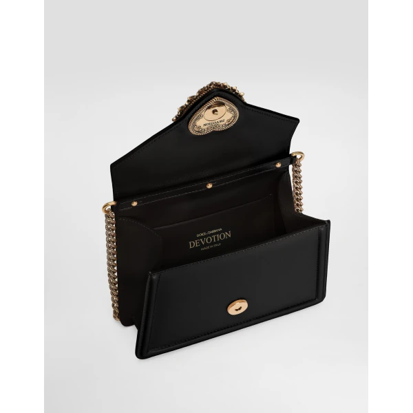 Black Dolce & Gabbana Small Devotion bag in smooth calfskin, view 5 | Shoulder & Crossbody Bags