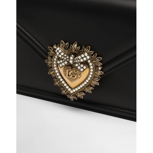 Black Dolce & Gabbana Small Devotion bag in smooth calfskin, view 6 | Shoulder & Crossbody Bags