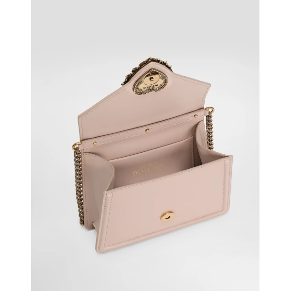 Pale Pink Dolce & Gabbana Small Devotion bag in smooth calfskin, view 5 | Shoulder & Crossbody Bags