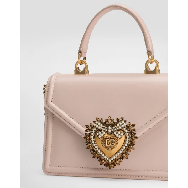 Pale Pink Dolce & Gabbana Small Devotion bag in smooth calfskin, view 6 | Shoulder & Crossbody Bags