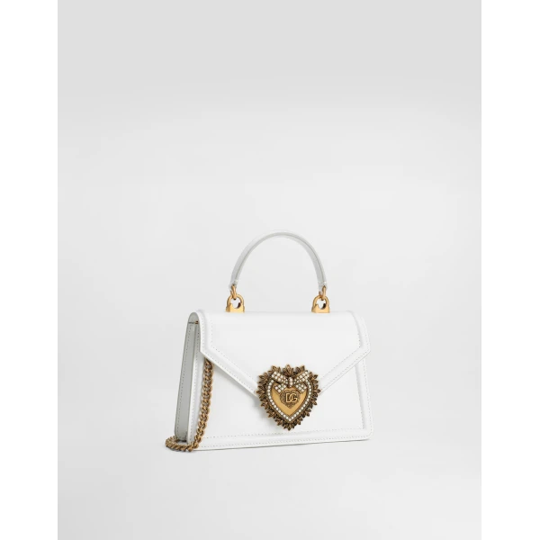 White Dolce & Gabbana Small Devotion bag in smooth calfskin, view 3 | Shoulder & Crossbody Bags