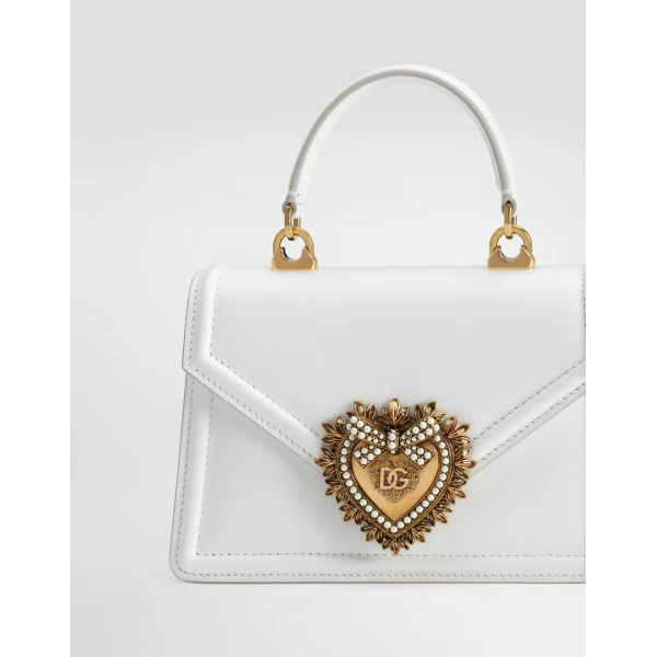 White Dolce & Gabbana Small Devotion bag in smooth calfskin, view 6 | Shoulder & Crossbody Bags