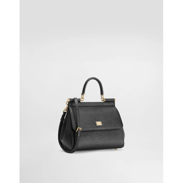 Black Dolce & Gabbana Small Sicily handbag in dauphine calfskin, view 3 | Totes & Top-Handle Bags