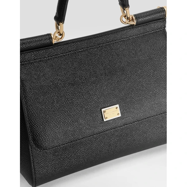 Black Dolce & Gabbana Small Sicily handbag in dauphine calfskin, view 6 | Totes & Top-Handle Bags