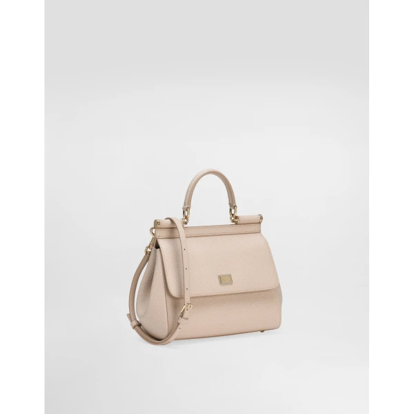 Pink Dolce & Gabbana Small Sicily handbag in dauphine calfskin, view 3 | Totes & Top-Handle Bags