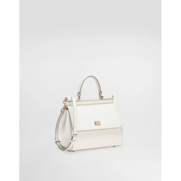 White Dolce & Gabbana Small Sicily handbag in dauphine calfskin, view 3 | Totes & Top-Handle Bags