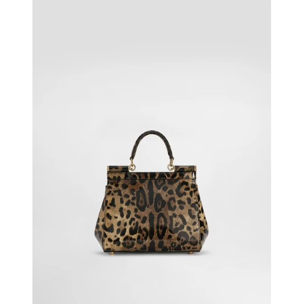 Print Dolce & Gabbana Small Sicily handbag in leo-print polished calfskin, view 3 | Totes & Top-Handle Bags