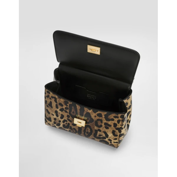 Print Dolce & Gabbana Small Sicily handbag in leo-print polished calfskin, view 4 | Totes & Top-Handle Bags