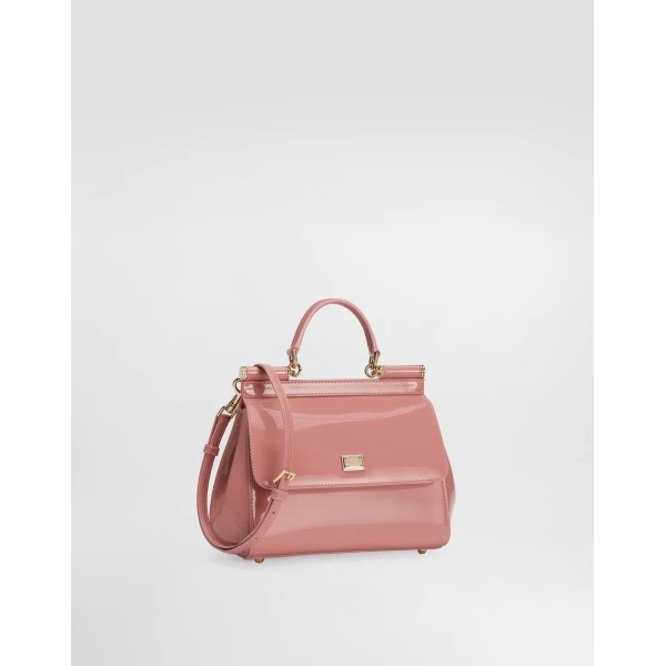 Pink Dolce & Gabbana Small Sicily handbag in patent leather, view 3 | Totes & Top-Handle Bags