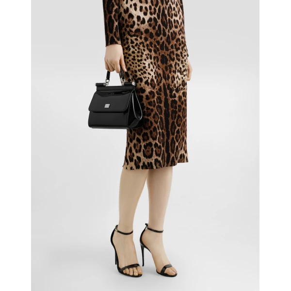 Black Dolce & Gabbana Small Sicily handbag in polished calfskin, view 2 | Shoulder & Crossbody Bags