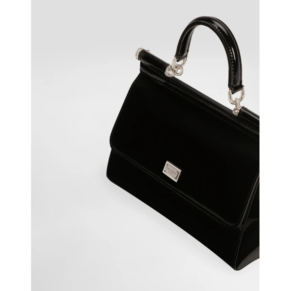 Black Dolce & Gabbana Small Sicily handbag in polished calfskin, view 6 | Shoulder & Crossbody Bags