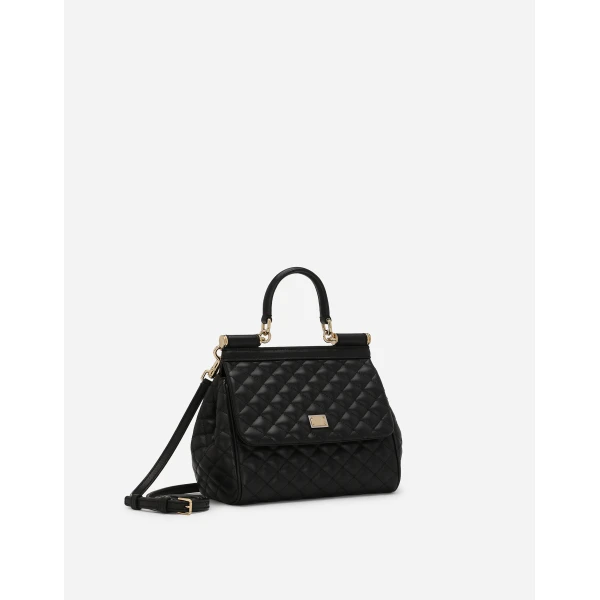 Black Dolce & Gabbana Small Sicily handbag in quilted nappa, view 3 | Totes & Top-Handle Bags