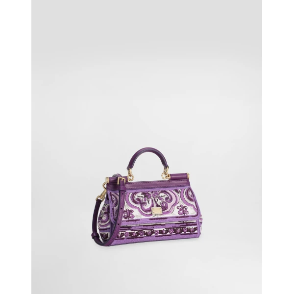 Multicolour Dolce & Gabbana Small Sicily handbag with Majolica embroidery, view 3 | Totes & Top-Handle Bags