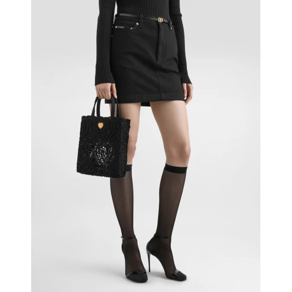 Black Dolce & Gabbana Small cordonetto lace shopper, view 2 | Totes & Top-Handle Bags
