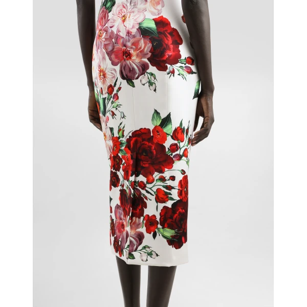 Print Dolce & Gabbana Strapless satin calf-length dress with rose print, view 5 | Midi Dresses
