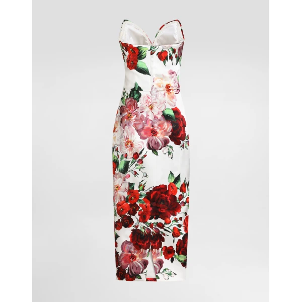 Print Dolce & Gabbana Strapless satin calf-length dress with rose print, view 6 | Midi Dresses