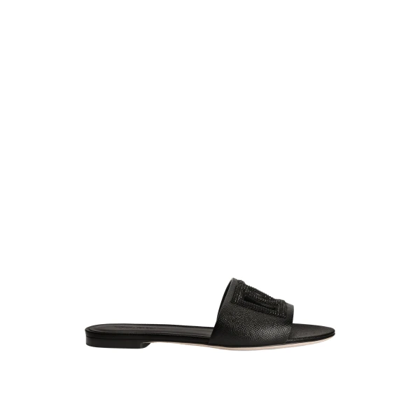 Black Dolce & Gabbana Suede and dauphine calfskin flat slippers | Flip Flops & Slides