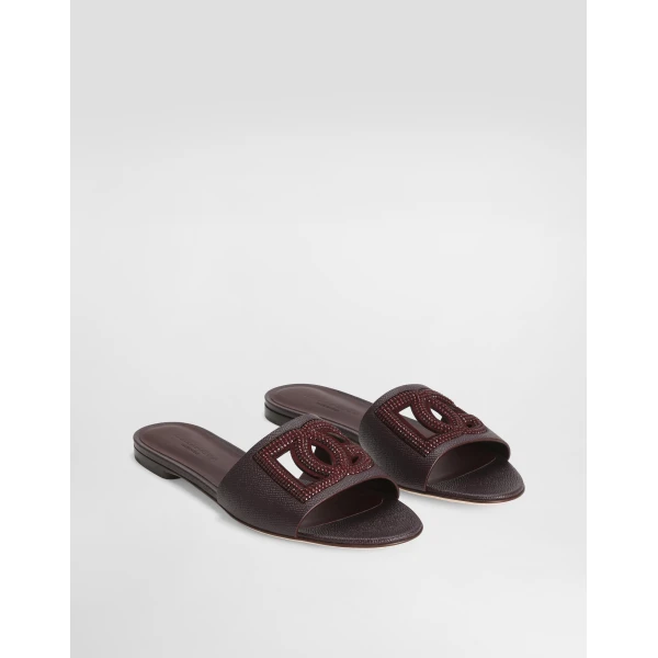 Bordeaux Dolce & Gabbana Suede and dauphine calfskin flat slippers, view 2 | Flip Flops & Slides