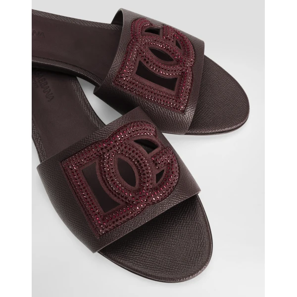 Bordeaux Dolce & Gabbana Suede and dauphine calfskin flat slippers, view 4 | Flip Flops & Slides