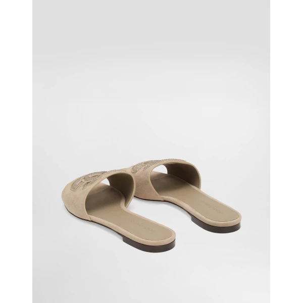 Beige Dolce & Gabbana Suede slippers with rhinestones, view 3 | Flip Flops & Slides