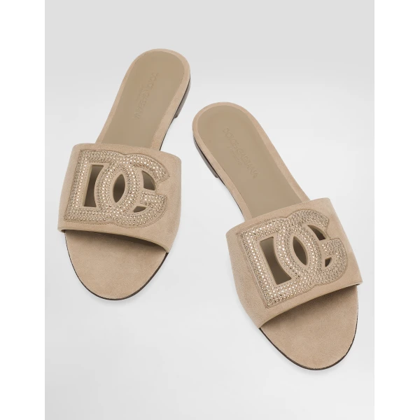 Beige Dolce & Gabbana Suede slippers with rhinestones, view 4 | Flip Flops & Slides