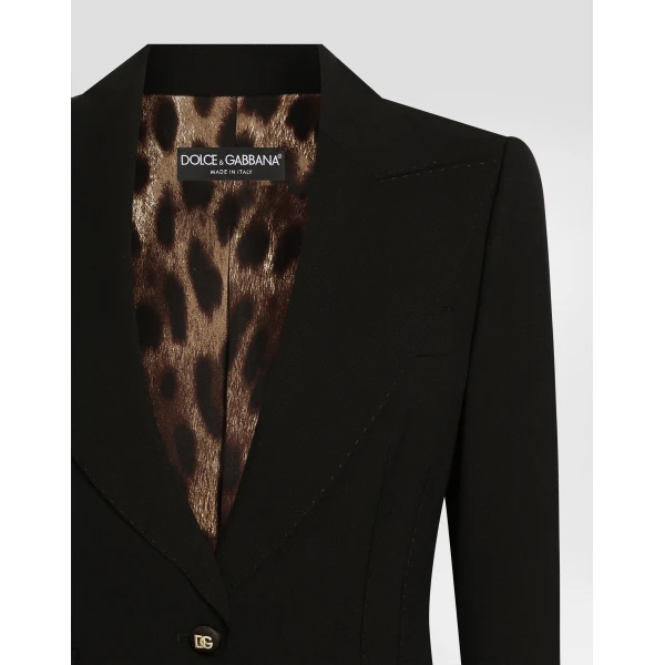 Black Dolce & Gabbana Turlington single-breasted jacket with leopard-print lining, view 4 | Blazers