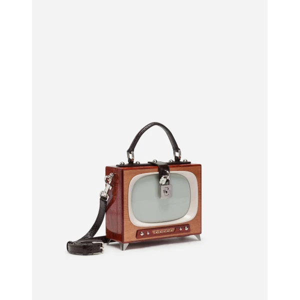 Multicolour Dolce & Gabbana Tv Dolce Box bag in hand-painted wood, view 2 | Totes & Top-Handle Bags
