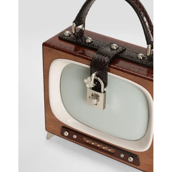 Multicolour Dolce & Gabbana Tv Dolce Box bag in hand-painted wood, view 6 | Totes & Top-Handle Bags