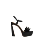 Black Dolce & Gabbana Velvet platform sandals with bejeweled buckle | Sandals