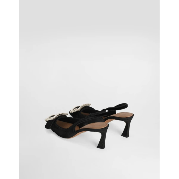 Black Dolce & Gabbana Velvet slingbacks with bejeweled buckle, view 3 | Heels