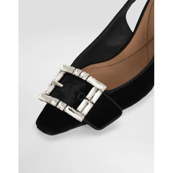 Black Dolce & Gabbana Velvet slingbacks with bejeweled buckle, view 4 | Heels