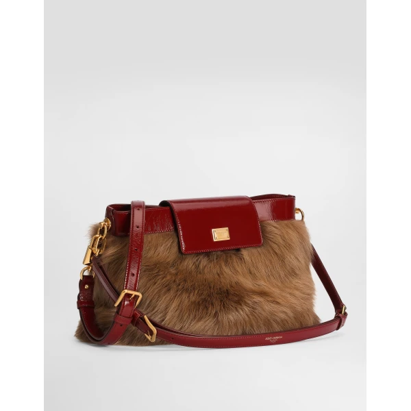 Multicolour Dolce & Gabbana Vittoria fur and calfskin shoulder bag, view 2 | Shoulder & Crossbody Bags