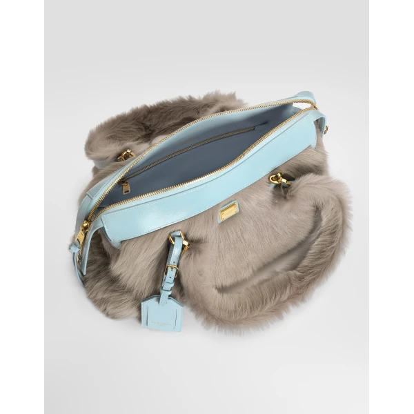 Multicolour Dolce & Gabbana Vittoria shoulder bag in shearling and calfskin, view 5 | Shoulder & Crossbody Bags