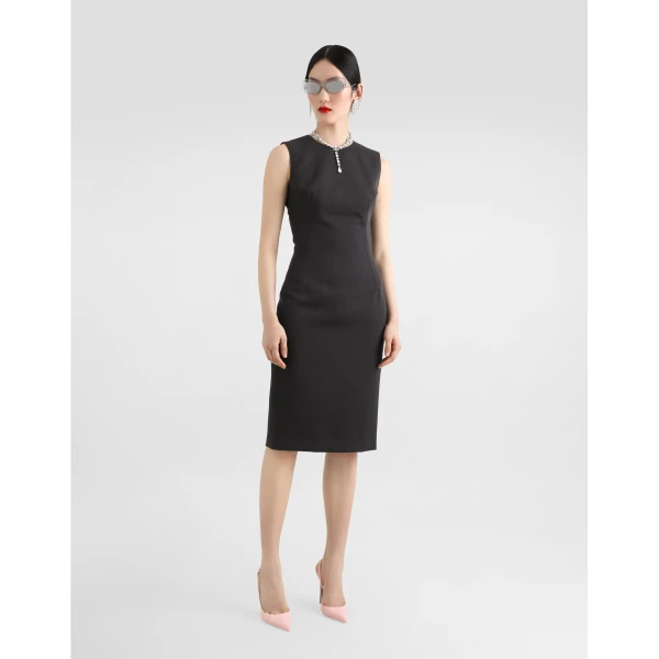 Grey Dolce & Gabbana Woolen calf-length sheath dress, view 2 | Midi Dresses