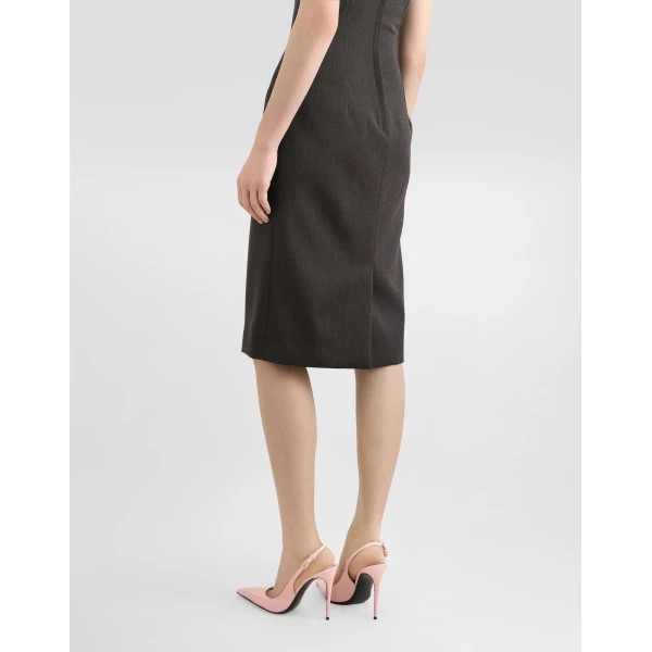 Grey Dolce & Gabbana Woolen calf-length sheath dress, view 5 | Midi Dresses