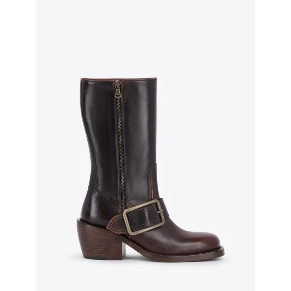 Dries Van Noten Buckled leather boots in Tan | Boots | Coveti