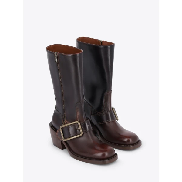 Dries Van Noten Buckled leather boots in Tan | Boots | Coveti