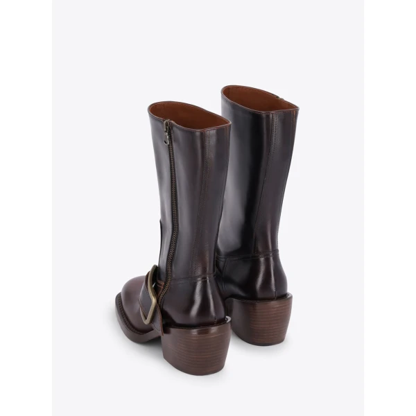 Dries Van Noten Buckled leather boots in Tan | Boots | Coveti