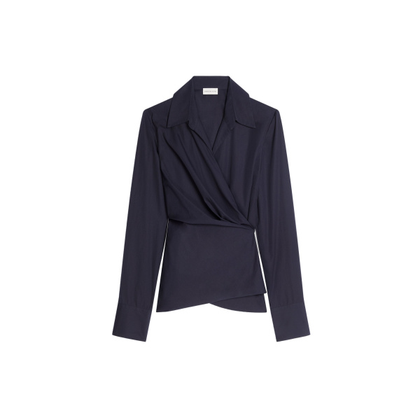 Dries Van Noten Fitted cotton wrap shirt in Midnight | Shirts | Coveti