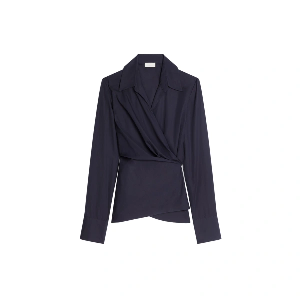 Fitted cotton wrap shirt in Midnight