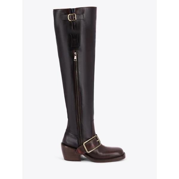 Dries Van Noten High buckled leather boots in Tan | Boots | Coveti