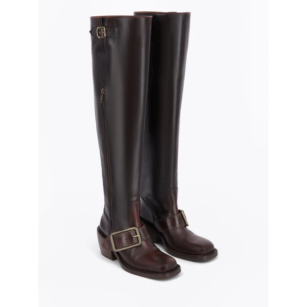 Dries Van Noten High buckled leather boots in Tan | Boots | Coveti