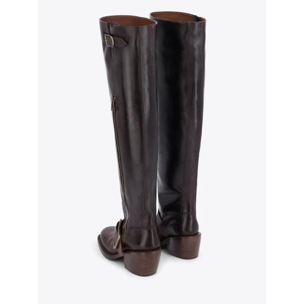Dries Van Noten High buckled leather boots in Tan | Boots | Coveti