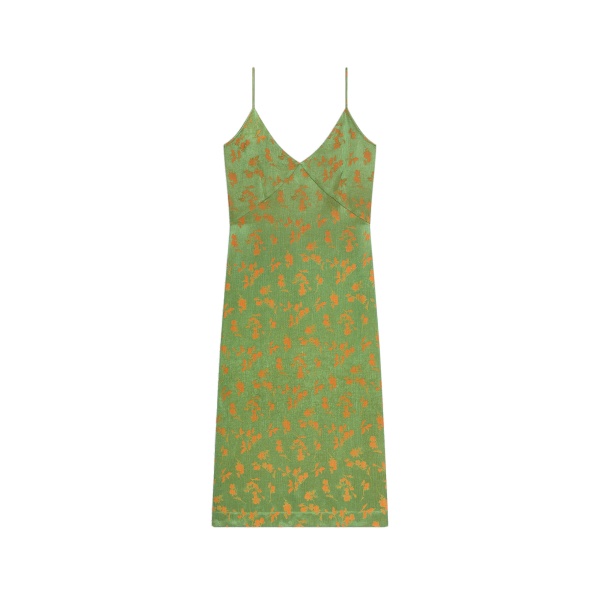 Dries Van Noten Jacquard slip dress in Light Green | Midi Dresses | Coveti