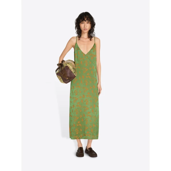 Dries Van Noten Jacquard slip dress in Light Green | Midi Dresses | Coveti